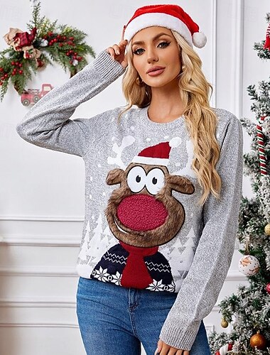  Reno Suéter navideño feo Pullover Saltador De Punto Mujer Chica Navidad Año Nuevo Nochebuena Navidad Innovador Gracioso Adultos Niños Fiesta Navidad Cima