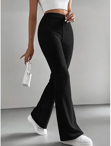  Strassenmode Einfach In voller Länge Hoher Taillenbund Feste Farbe Klassisch Stilvoll Bequem Atmungsaktivität Draussen Mikro-elastisch Outdoor Casual Schwarz Grün Kaffee Frühling & Herbst Regular Fit