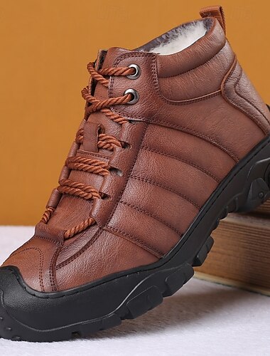  braune Wanderstiefel aus Kunstleder für Herren mit Plüschfutter – strapazierfähiges Winterschuhwerk für Outdoor-Abenteuer