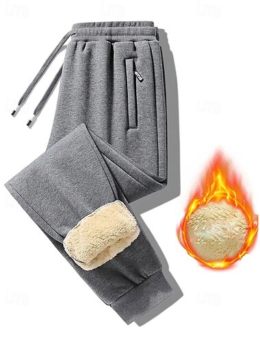  Men's Sherpa Fleece Pants Sweatpants Joggers Trousers Pocket Drawstring Elastic Waist Plain Comfort Warm Sports Outdoor Daily Fashion Casual Black Gray Micro-elastic
