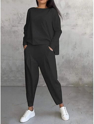  Zweiteiliges Damen-Set aus lässigem Sweatshirt und Jogginghose, Frühling/Herbst, entspannte Passform, Loungewear, Herbst/Winter