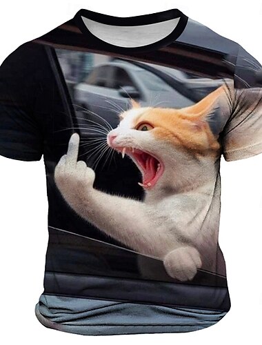  Per uomo Gatto Divertente maglietta Manica corta maglietta Stampa 3D Girocollo Camicia Di tendenza Giornaliero Strada Giornaliero Nero Blu Grigio Estate Primavera Abbigliamento S M L XL XXL XXXL
