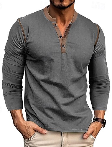  Pánské Tričko s knoflíkem Tričko Tričko Henley Trička Dlouhý rukáv Henley Jaro & podzim Slátanina Módní Designové Základní Slátanina Dovolená ulice Jdeme ven Fialová Černá Bílá Top tričko pro muže