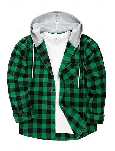  Herren Hemd Flanelljacke Flanell Hemden Overshirt Plaid Outdoor Strasse Schwarz Weiß Rote Blau Langarm Mit Kapuze Winter Frühling & Herbst Bekleidung