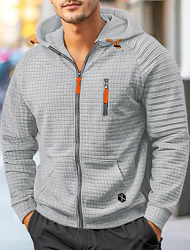  Herren Kapuzenpullover mit Waffelmuster Taktischer Kapuzenpullover Schwarz Hellgrün Khaki Mit Kapuze Glatt Zip Tasche Arbeit Sport & Natur Casual Strassenmode Basic Brautkleider schlicht Frühling