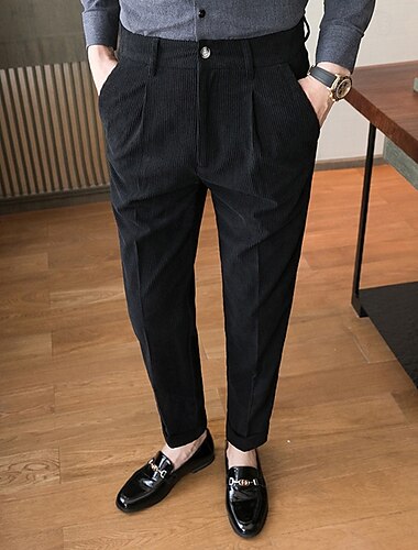  Herren Anzughosen Cordhose Hose Hosen Chinesisch Chino Knopf Tasche Feste Farbe Komfort Formal Arbeit Geschäft Modisch Klassicher Stil Schwarz Blau Mikro-elastisch