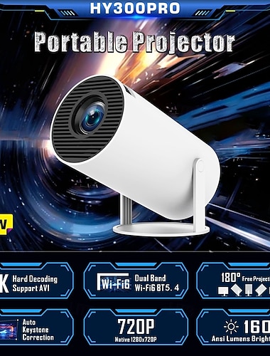  2024 nieuwe hy300 pro intelligente draagbare projector android 13.0 1280 * 720 resolutie 28 geheugen wifi lcd video 720p home theater 4k projector bluetooth 5.4