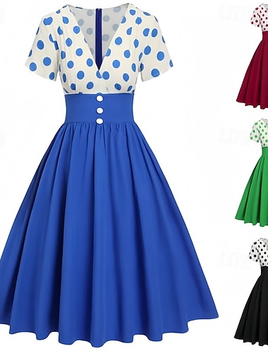  Retro 50. léta Vintage šaty Šaty Maškarní Puntíkované A-Linie Dámské Karneval Nový rok Plesová maškaráda Běžné / Denní loučení se svobodou nevěsty Dospělé Šaty