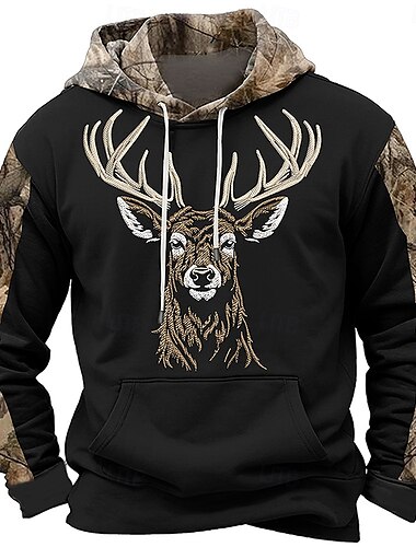  Herren Cowboy Hirsch Hoodies Hoodie Sweatshirt Kapuze Langarm Sweatshirt mit Kapuze Mit Kapuze Täglich 3D-Druck Sports Outdoor Urlaub Strassenmode Schwarz Gelb Bedruckt Vordertasche Frühling & Herbst