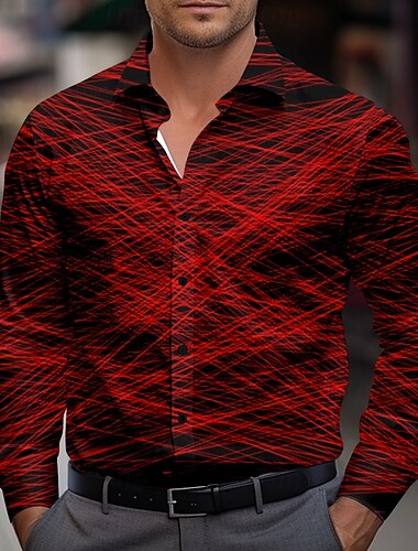  Men's Geometric Shirt Dress Shirt Button Up Shirt Long Sleeve Casual Business Casual Causal Daily Spring Fall Turndown Red Blue Gray