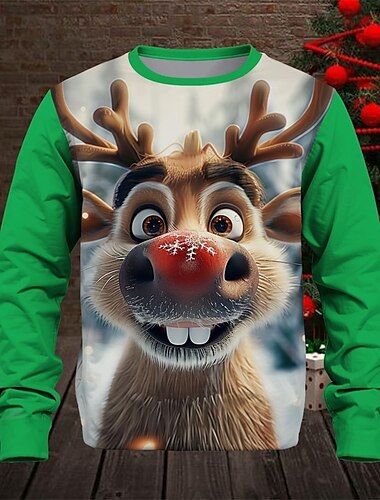  Jungen 3D Graphic Hirsch Weihnachts-Sweatshirt Pullover Langarm Frühling Herbst Modisch Basic kinderkleidung 4-12 Jahre Rundhalsausschnitt Outdoor Casual Täglich Regular Fit