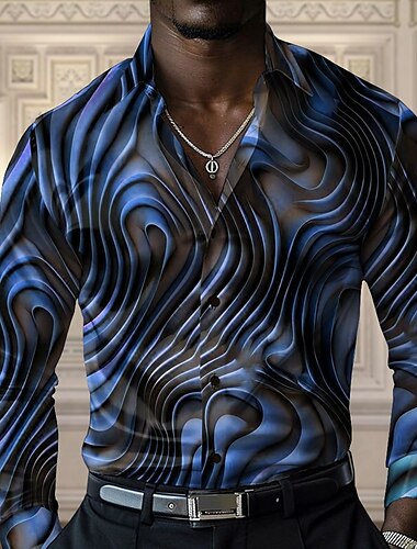  Herren Linie Knopfhemd Designer-Shirt Langarm Modisch lässig Urlaub Party / Abend Frühling Herbst Umlegekragen Knopf hoch Gelb Blau Purpur Grün