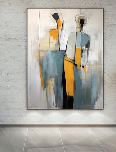  pittura a olio fatta a mano, decorazione murale su tela, pittura astratta con coltello, persone blu, per la decorazione della casa, pittura arrotolata senza cornice e senza stress