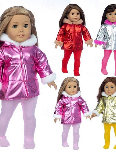  18 tum docka kläder och tillbehör vinter docka outfit set kappa byxor för 18 tum docka flickor presenter (utan docka)