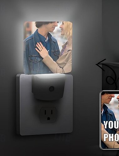  Luces nocturnas enchufables personalizadas con sensor de San Valentín Personalice su propia foto Lámpara de noche con sensor automático de anochecer a amanecer para el día de San Valentín Dormitorio Baño Pasillo