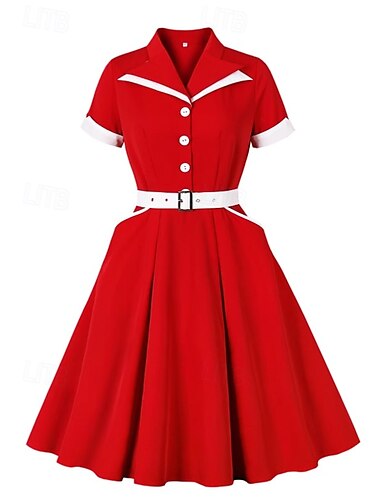  Retro Vintage Anos 50 Vestido antigo Vestidos Linha A Mulheres Carnaval Ano Novo Baile de Máscaras Casual / Diário Festa de Solteira Adulto Vestido