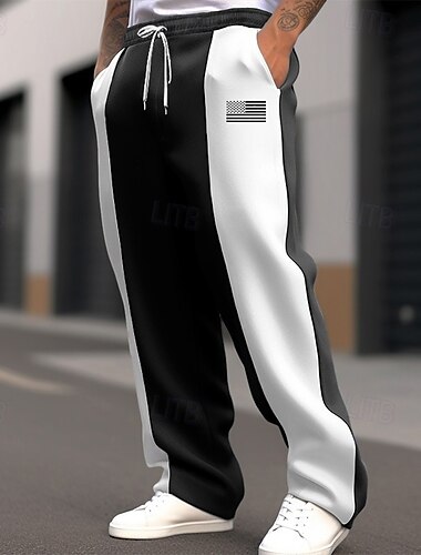  Voor heren Joggingbroeken Broek Joggingbroek met rechte pijpen Zak Trekkoord Elastische taille Kleurenblok Nationale vlag Comfort Kerstmis Buitensporten Modieus Casual Zwart Donkerblauw
