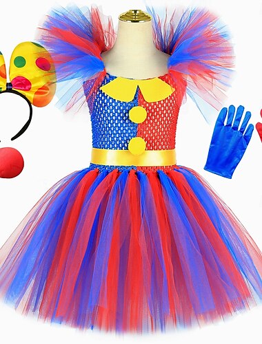  Zirkus Clownsmaske Clown Pomni Faschingskostüme Austattungen Kostüm Kinder Mädchen Cosplay Leistung Party Bühne Karneval Einfaches Karnevalskostüm
