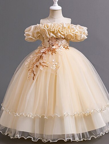  Abito da damigella d'onore bambina bambini Da ragazza Abito da principessa Prestazioni Matrimonio Feste Elegante Bellissimo Retato Tinta unica Senza maniche Girocollo Bianco Champagne 4 anni +