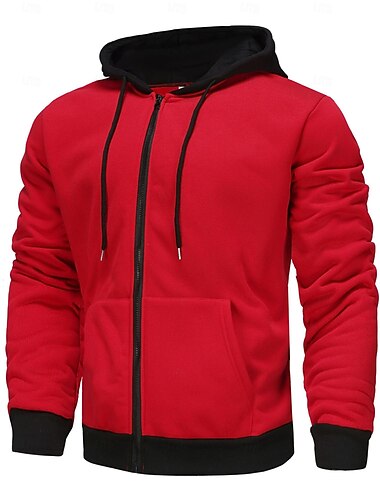  Herr Huvtröja med dragkedja Fuzzy sherpa Huvtröja i fleece Svart Rubinrött Grön Ljusgrå Mörkgrå Huva Slät Dragkedja Ficka Snörning Sport & Utomhus Dagligen Helgen Polyester Vintage Häftig Ledigt Höst
