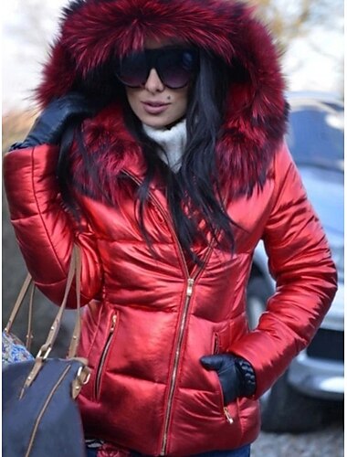  Γυναικεία Μπουφάν Puffer Causal Καθημερινά Φθινόπωρο Χειμώνας Κανονικό Παλτό Διακοπές Μοντέρνα Σακάκια Μακρυμάνικο Κουρελού Ρουμπίνι