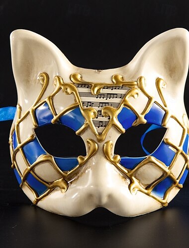  Katze Harlekin Karnevalsmaske Venezianische Maske Gnaga Kinder Jungen Mädchen Halbes Gesicht Party Maskerade Karneval von Venedig Halloween Karneval Einfaches Karnevalskostüm