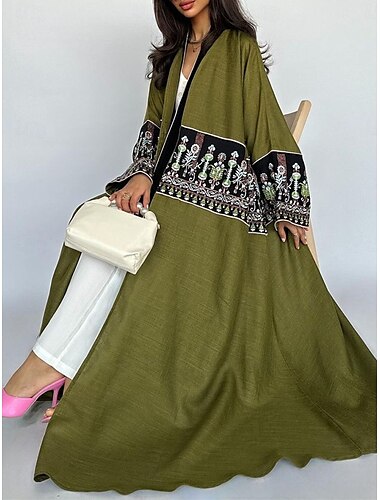  Damen Freizeitjacke Freizeitskleidung Sommer Frühling Herbst Maxi Mantel Regular Fit Atmungsaktiv Künstlerisch / Retro Brautkleider schlicht Jacken Langarm Blumen Bestickt Schwarz Grün