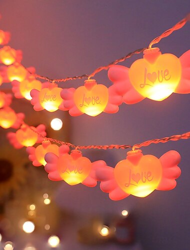  Hjerteformet LED Slynge Lys Girlander Lys 1.5m 10LEDs 3m 20LEDs Batteridrevet Bryllup Fest Hjem Soverom Dekorasjon
