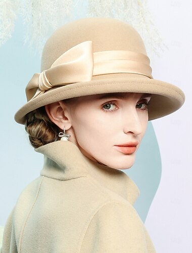  Chapeaux 100% Laine Chapeau melon / cloche Chapeau Fedora Mariage Fête du thé Élégant Mariage Avec Nœud Épissage Casque Couvre-chef
