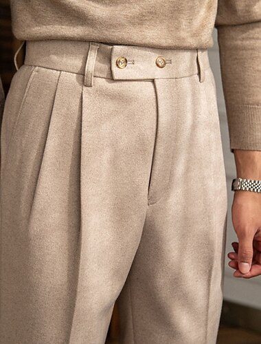  Hombre pantalones de traje Pantalones napolitanos Pantalones Chinos Botones Bolsillo Color sólido Comodidad Formal Fiesta Trabajo Moda Estilo clásico Gris Oscuro Albaricoque Microelástico