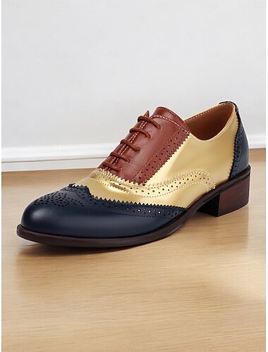  scarpe oxford brogue tricolore da donna con punta a coda di rondine e tacco basso - calzature formali vintage per ufficio e occasioni speciali