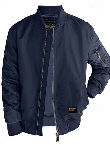  Homens Casaco exterior Jaqueta de Inverno Jaqueta Bomber Natal Ao ar livre Bolsos Inverno Primavera & Outono Côr Sólida Vintage Moda Colarinho Padrão Camelo Azul Marinha Verde Casaco