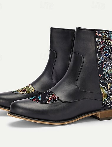  Elegante Herrenstiefeletten im Vintage-Stil aus schwarzem besticktem Jacquardstoff und Kunstleder für formelle und legere Anlässe