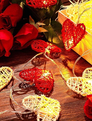  أضواء خيطية على شكل قلب عيد الحب، أضواء خيطية على شكل قلب راقص قديمة 1.5 متر 10LED 3 متر 20LED، تعمل بالبطارية، أضواء خيالية للتزين للحفلات في الداخل والخارج
