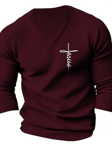  Hombre Fe Suéter de punto Escote en Pico Casual Ropa de fiesta de noche Diario Bordado Tejido en Punto Cálido Manga Larga Otoño Invierno Vino Negro Azul Marino Oscuro