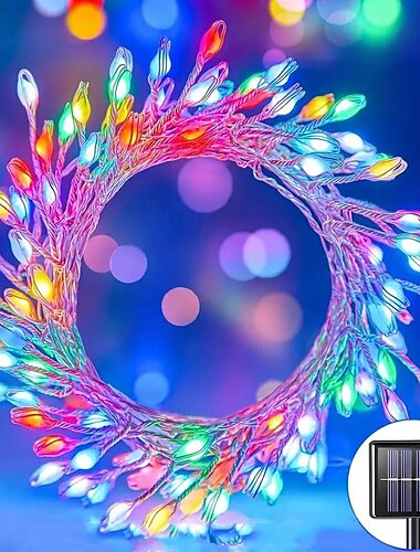  Cadena de luces de fuegos artificiales solares de 6 m y 200 ledes, IP65, resistente al agua, 8 modos, luces de hadas de árbol de Navidad multicolor para decoración interior y exterior del jardín del hogar, 1 unidad