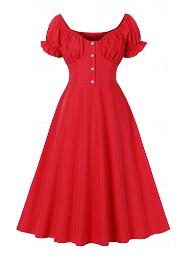  Rétro Vintage Années 1950 Robe vintage Robe Couleur Unie Ligne A Femmes Carnaval Nouvel An Mascarade Décontracté Quotidien Enterrement de Vie de Jeune Fille Adulte Robe