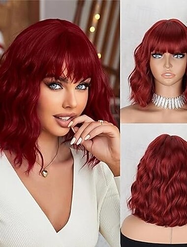  gewellte Bob-Perücke mit Air-Pony, natürlich gelockte kurze Bob-Perücken, schulterlange Damenperücken, synthetische Cosplay-Perücken für Mädchen, bunte Perücken