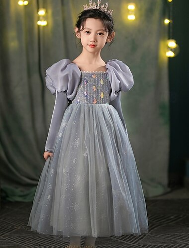  Die Eiskönigin Prinzessin Märchen Elsa Blumenmädchenkleid Themenparty-Kostüm Tüllkleider Film Cosplay for Mädchen Kinder Weihnachten Karneval Neujahr Leistung Geburtstagsparty