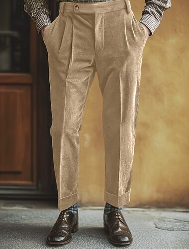  Herren Anzughosen Cordhose Hose Hosen Faltenhose Gurkha-Hose Tasche Glatt Komfort Weich In voller Länge Party Geschäft Täglich Modisch Strassenmode Hellkaki Schwarz