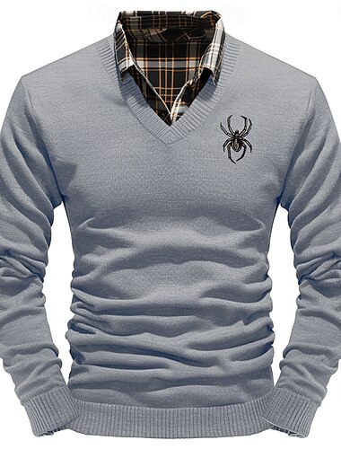  Navidad Hombre SPIDER Suéter de punto Escote en Pico Casual Exterior Diario Suéter de Nochevieja Bordado Tejido en Punto Cálido Manga Larga Otoño Invierno Vino Negro Blanco