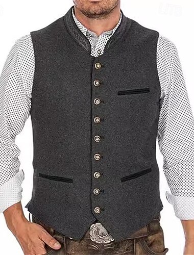 Ανδρικά Veste Gilet Καθημερινά Ημερομηνία Διακοπές Μοντέρνα Καθημερινό Άνοιξη & Χειμώνας Κουμπιά Τσέπη Πολυεστέρας Άνετο Σκέτο Μονόπετο Ενός Κουμπιού Όρθιος Γιακάς Κανονικό Γκρίζο Γιλέκο