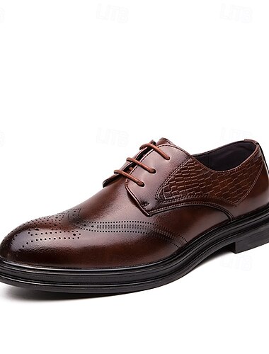  Braune Oxford-Abendschuhe für Herren mit geprägtem Muster und Brogue-Details – formelles Business-Schuhwerk mit bequemer Sohle