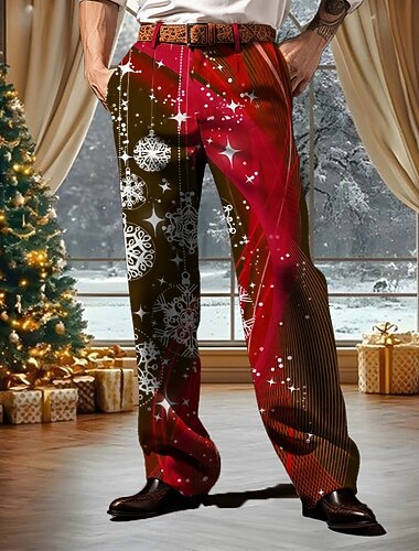  חג המולד בגדי ריקוד גברים דפוס חג המולד מכנסי טרנינג פליסה שרוך מותן אלסטי וינטאג' יום יומי בָּחוּץ בית בגדי ערב למסיבה כיס תרמי חורף הדפסת תלת מימד שחור אודם כחול