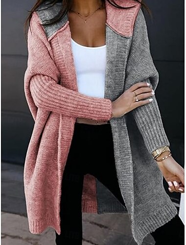  Damen Pullover Strickjacke Brautkleider schlicht Weich Einfarbig Gerippt Mit Kapuze Strick Langarm Lange Oberteile Stricken Outdoor Täglich Wochenende Rosa Grün Herbst Winter