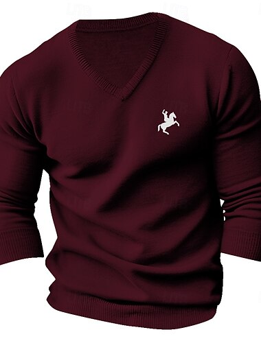  Herren Pullover V Ausschnitt Brautkleider schlicht Party-Abendgarderobe Täglich Bestickt Gestrickt Warm Langarm Herbst Winter Wein Schwarz Dunkelmarine