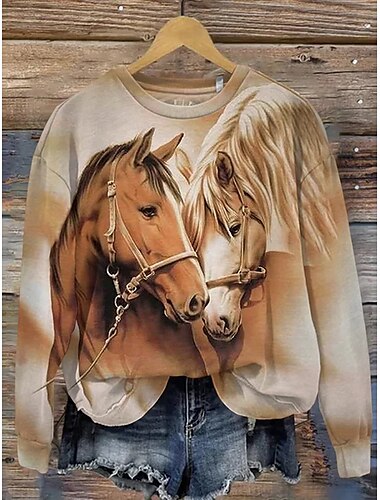  Jersey de mujer, informal, con estampado animal, para uso diario, cuello redondo, manga larga, color caqui, otoño e invierno