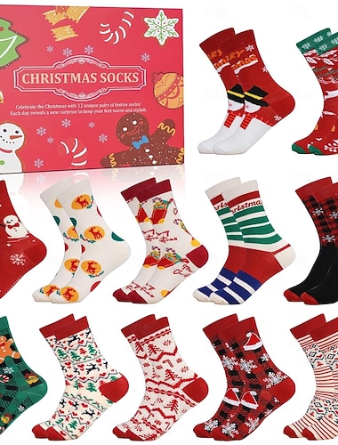  12 dager med julesokker adventskalender 2024 festlig ferienedtelling med 12 par morsomme og fargerike sokker med juletema hvit elefantgave til menn kvinner