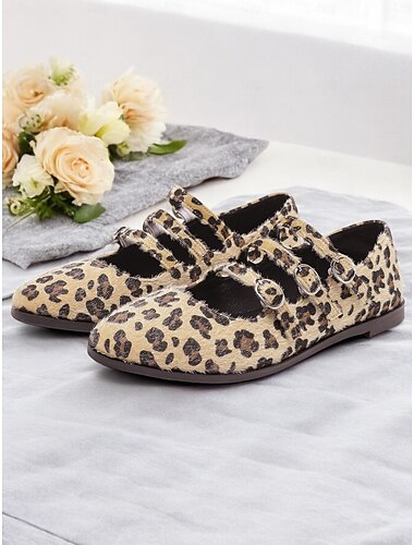  sapatilhas mary jane femininas com estampa de leopardo e tiras de fivela tripla – elegantes e confortáveis para uso diário