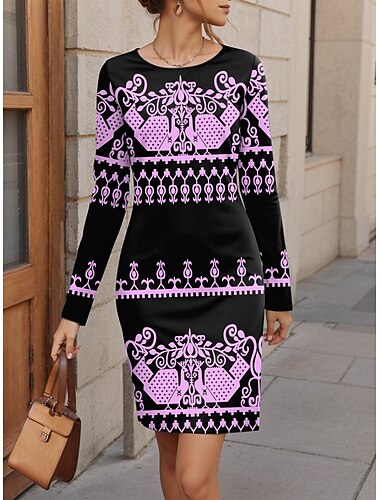  Damen Minikleid schwarzes kleid Vintage-Kleid Sweatshirt-Kleid Winter Kleid Brautkleider schlicht Ausgefallene Party Strasse Casual Regular Fit Farbblock Langarm Rundhalsausschnitt Rosa Khaki